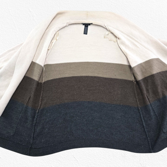 Tahari Brown Striped Wool Blend Open Front Cowl Neck Cardigan Sweater Size XL - Picture 5 of 9